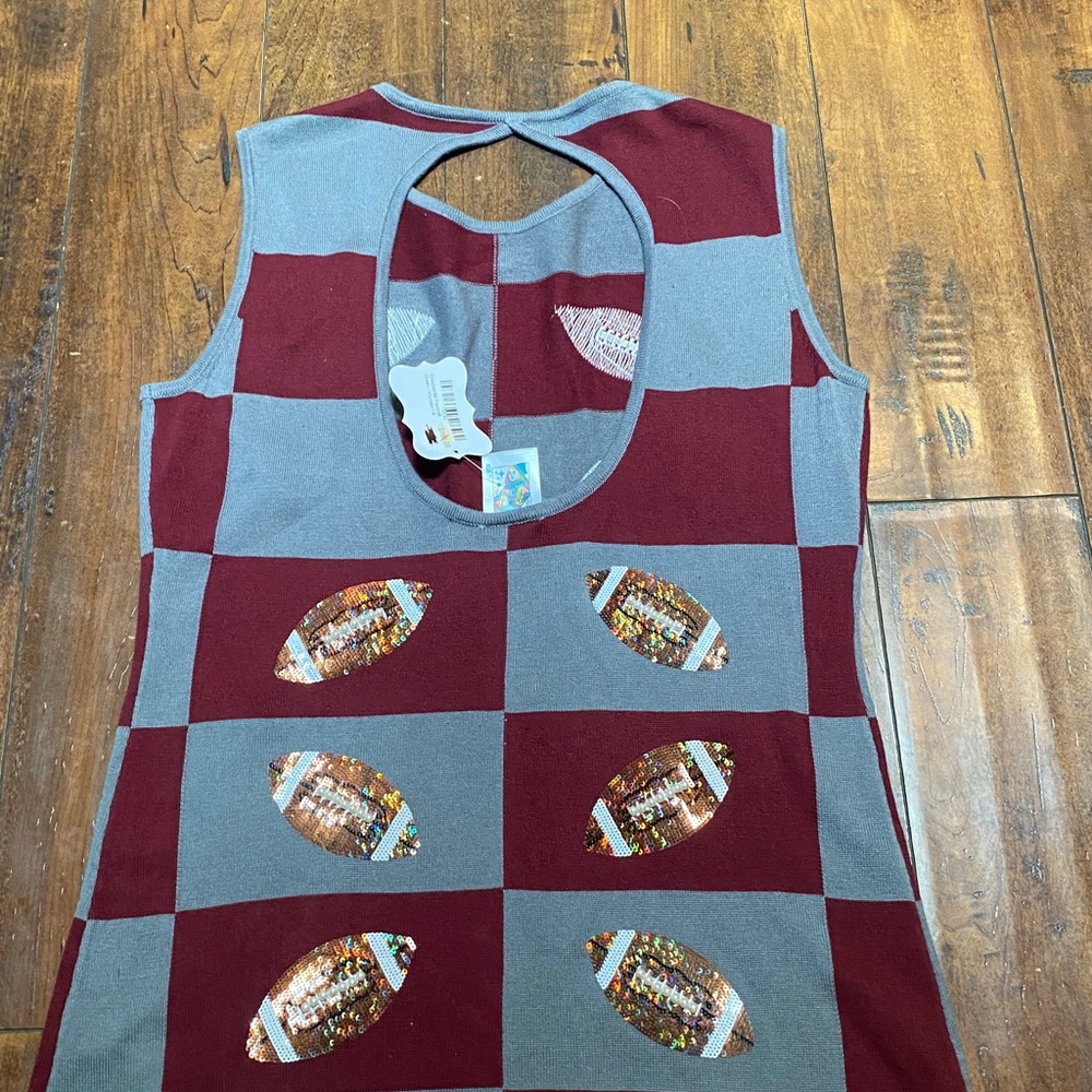 Queen of Sparkles Garnet & Black Football Checkered Dress - Picture 10 of 11